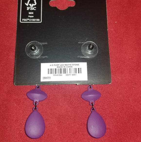 NWT Purple Stone Matte Drop Earrings - Picture 3 of 4